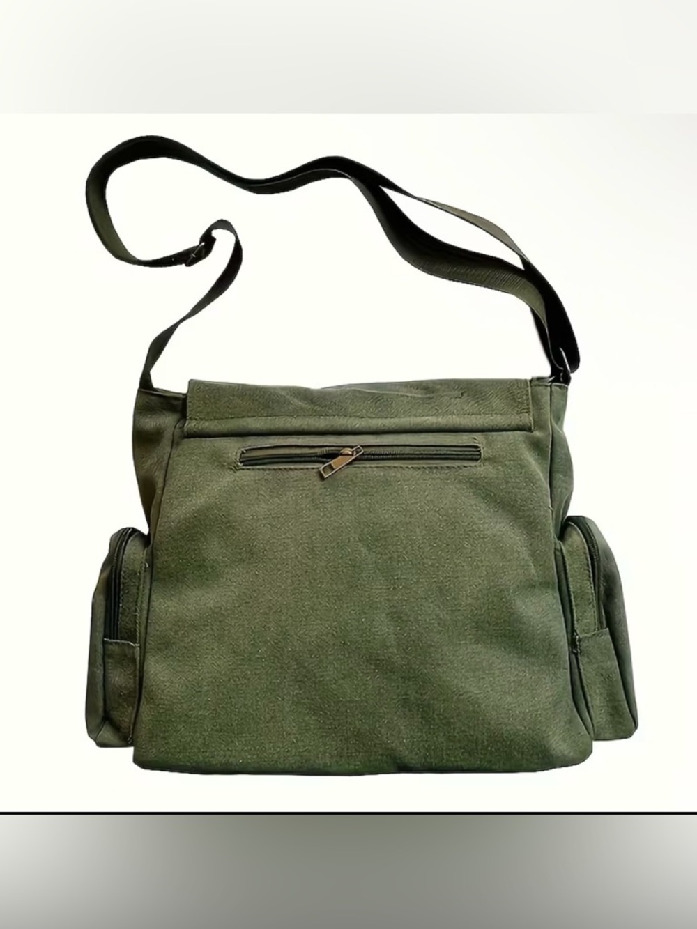 Olive Green Canvas Messenger Bag with Sun & Moon Graphic - Picture 2 of 3